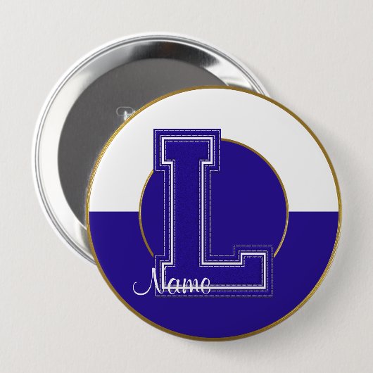 School Monogrammed Button, Blue-White Letter L Ronde Button 4,0 Cm (Voorkant /achterkant)