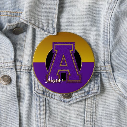 School Monogrammed-Button, Paars-Gold Letter A Ronde Button 4,0 Cm (In situ)