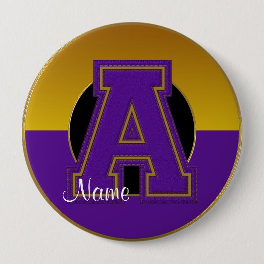 School Monogrammed-Button, Paars-Gold Letter A Ronde Button 4,0 Cm (Voorkant)