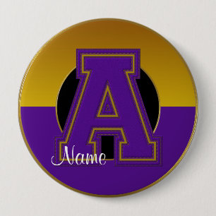 School Monogrammed-Button, Paars-Gold Letter A Ronde Button 4,0 Cm