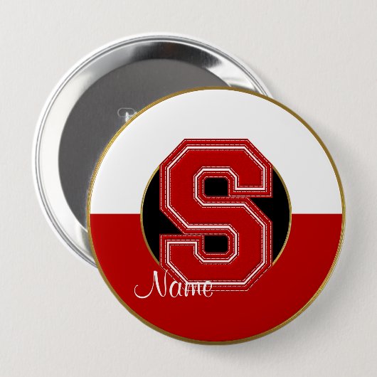 School Monogrammed Button, Red-White Letter S Ronde Button 4,0 Cm (Voorkant /achterkant)
