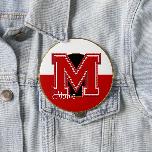 School Monogrammed-Button, rood-witte letter M Ronde Button 4,0 Cm (In situ)