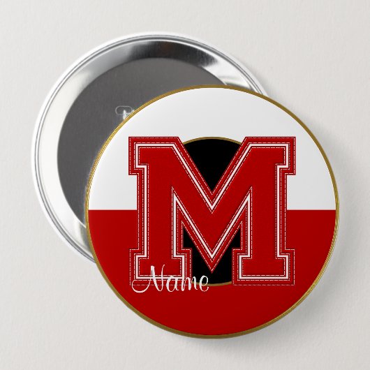 School Monogrammed-Button, rood-witte letter M Ronde Button 4,0 Cm (Voorkant /achterkant)