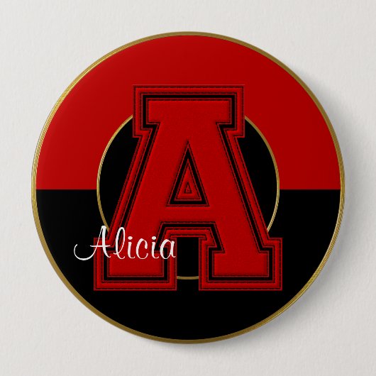 School Monogrammed-Button, rood-zwart letter A Ronde Button 4,0 Cm (Voorkant)