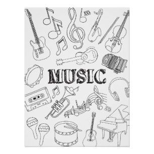 School Muziekdocent Doodle Muziek Kunst Kleuren Sc Perfect Poster