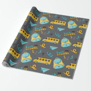 School Naadloos inpakpapier: Bag Bus nummers Cadeaupapier