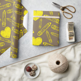 School Naadloos inpakpapier: Hart en potlood Cadeaupapier