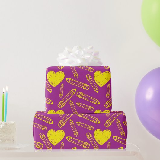 School Naadloos Inpakpapier met Hartpotlood (Feestgeschenken)