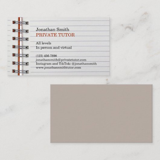 School Notitieboek Private Tutor Visitekaartje (Voorkant / Achterkant)
