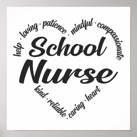 School Nurse Heart Word Cloud Poster (Voorkant)