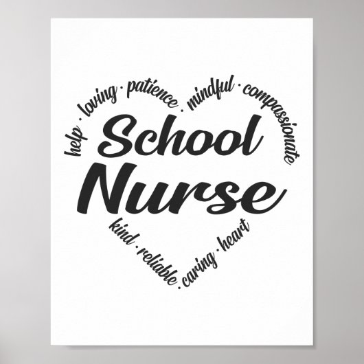 School Nurse Heart Word Cloud Poster (Voorkant)