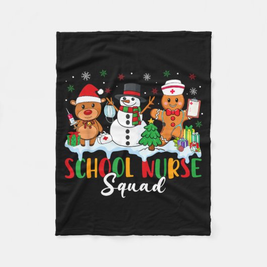 School Nurse Squad Reindeer Snowman Gingerbread Ch Fleece Deken (Voorkant)