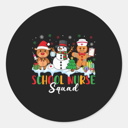 School Nurse Squad Reindeer Snowman Gingerbread Ch Ronde Sticker (Voorkant)
