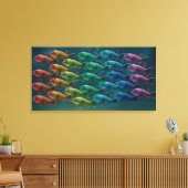 School of black zee bass in de kleuren van de canvas afdruk (Insitu (Woonkamer))