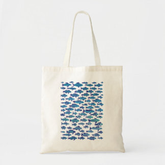 School of Blue Sardine Fish Swimming Tote Bag