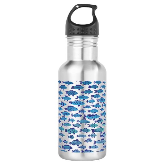School of Blue Sardine Fish Swimming Waterfles (Voorkant)