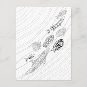 School of Fish Adult Coloring Briefkaart