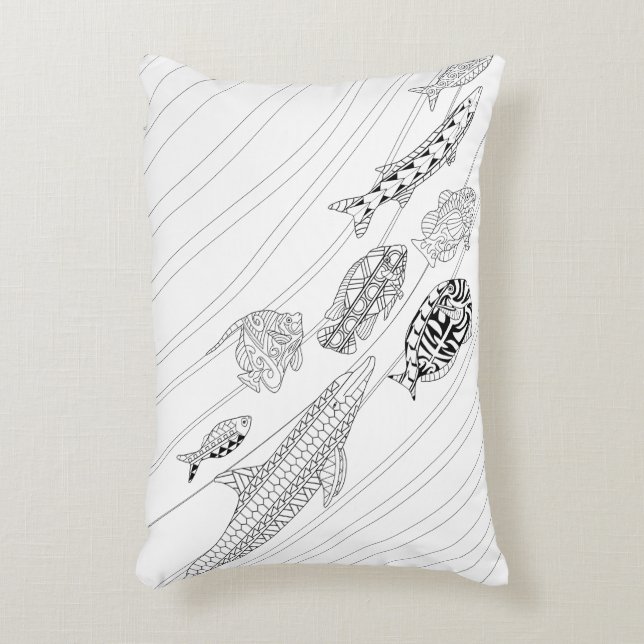 School of Fish Adult Coloring Pillow Accent Kussen (Voorkant(Verticaal))