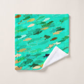 School of Fish, Aqua, Green and Gold Bad Handdoek (Wasdoekje)