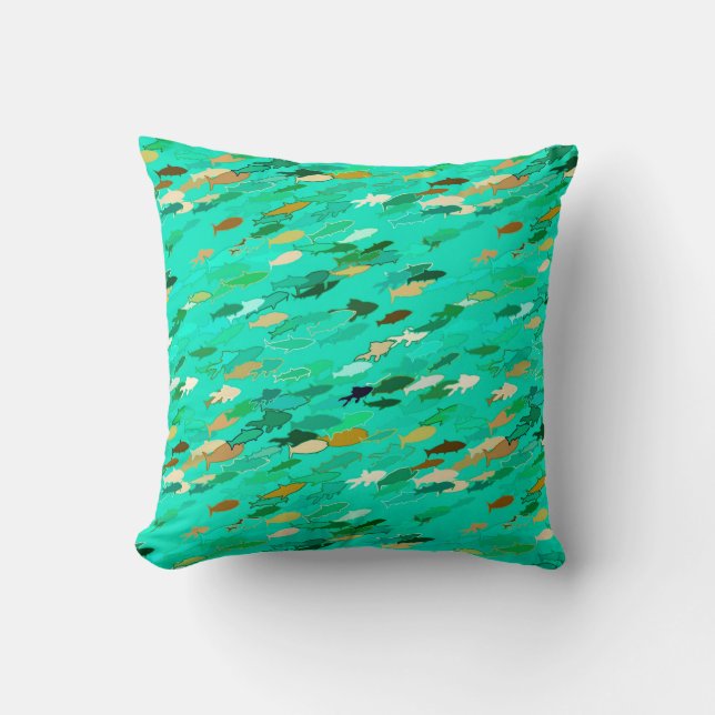 School of Fish, Aqua, Green and Gold Kussen (Voorkant)