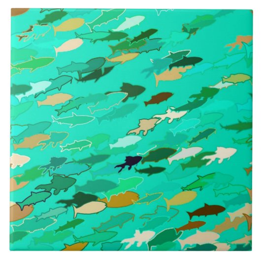 School of Fish, Aqua, Green and Gold Tegeltje (Voorkant)