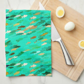 School of Fish, Aqua, Green and Gold Theedoek (Quarter Fold)