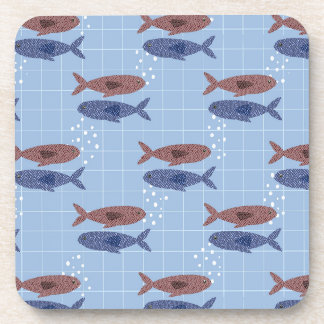 School of Fish Blauw Rasterpatroon Notitieboek Bier Onderzetter