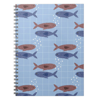 School of Fish Blauwe Rasterpatroon Notitieboek