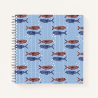 School of Fish Blauwe Rasterpatroon Notitieboek