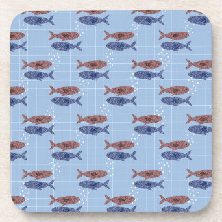 School of Fish Blauwe Rasterpatroon Notitieboek Bier Onderzetter