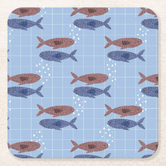School of Fish Blauwe Rasterpatroon Notitieboek Kartonnen Onderzetters