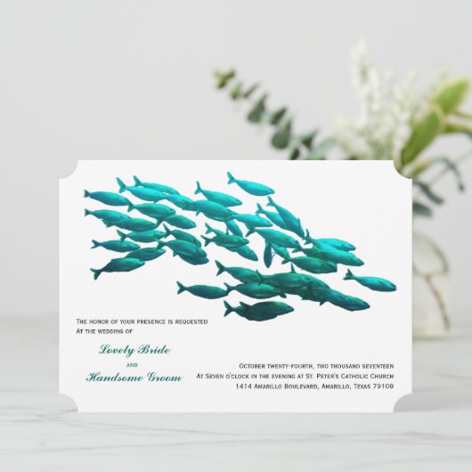 School of Fish bruiloft uitnodiging (Staand voorkant)