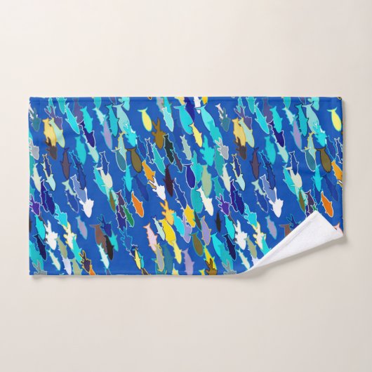 School of Fish, Dark Blue, White en Turquoise Bad Handdoek (Handdoek)