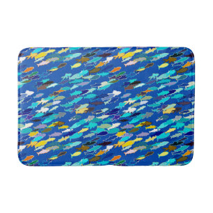 School of Fish, Dark Blue, White en Turquoise Badmat