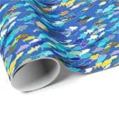 School of Fish, Dark Blue, White en Turquoise Cadeaupapier (Rol Hoek)