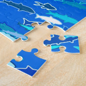 School of Fish, Dark Blue, White en Turquoise Legpuzzel (Zijkant)