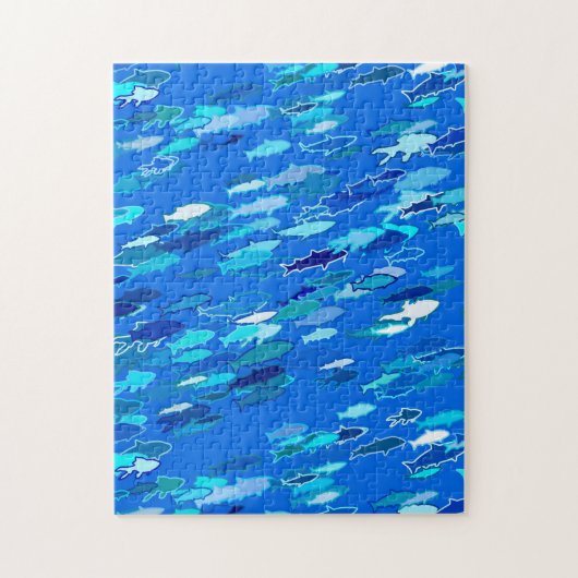 School of Fish, Dark Blue, White en Turquoise Legpuzzel (Verticaal)