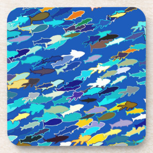 School of Fish, Dark Blue, White en Turquoise Onderzetter