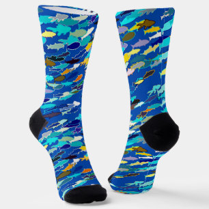 School of Fish, Dark Blue, White en Turquoise Sokken