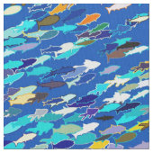 School of Fish, Dark Blue, White en Turquoise Stof (Close Up)