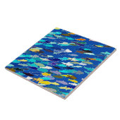 School of Fish, Dark Blue, White en Turquoise Tegeltje (Zijkant)