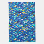 School of Fish, Dark Blue, White en Turquoise Theedoek (Verticaal)