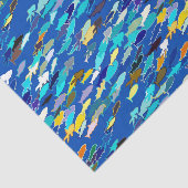 School of Fish, Dark Blue, White en Turquoise Tissuepapier (Detail)