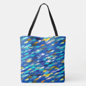 School of Fish, Dark Blue, White en Turquoise Tote Bag (Achterkant)