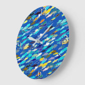 School of fish, dark blue, white, turquoise grote klok (Hoek)