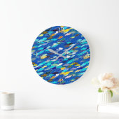 School of fish, dark blue, white, turquoise grote klok (Huis)