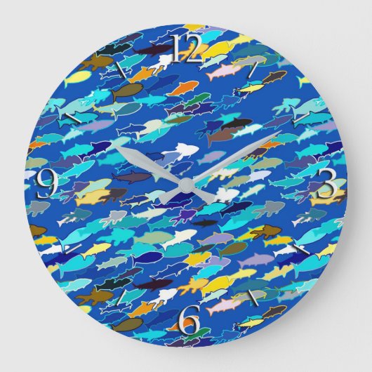 School of fish, dark blue, white, turquoise grote klok (Voorkant)