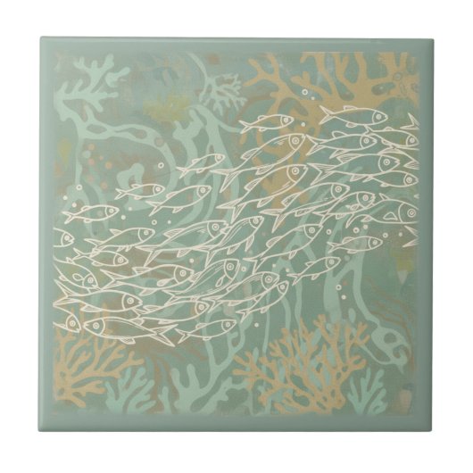 School of Fish in Coral Green ID1198 Tegeltje (Voorkant)