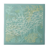School of Fish in Coral Teal ID1198 Tegeltje (Voorkant)