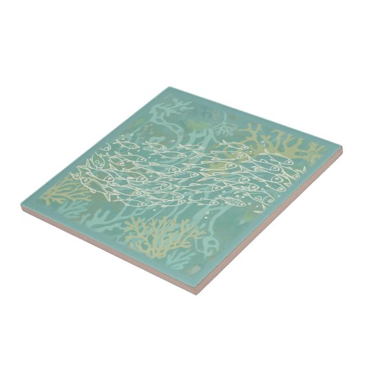 School of Fish in Coral Teal ID1198 Tegeltje (Zijkant)